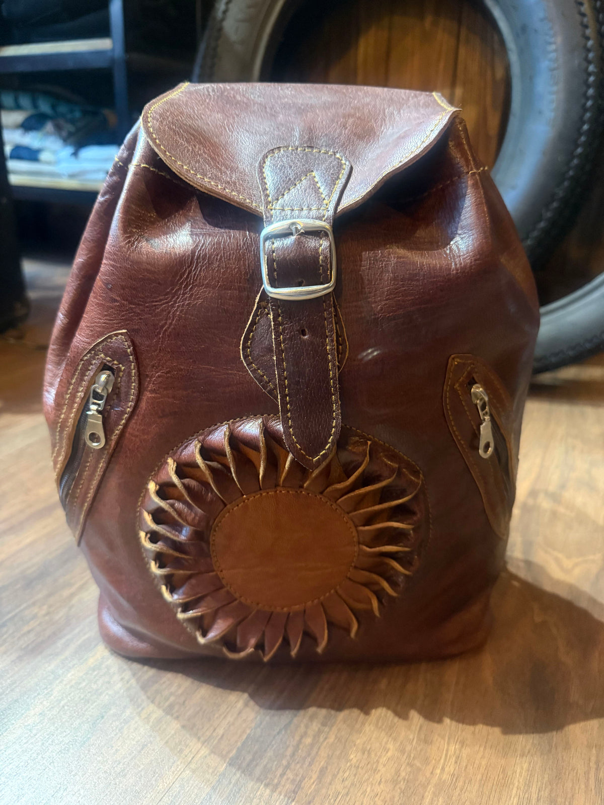 Handcrafted Genuine Leather Floral Vintage Backpack