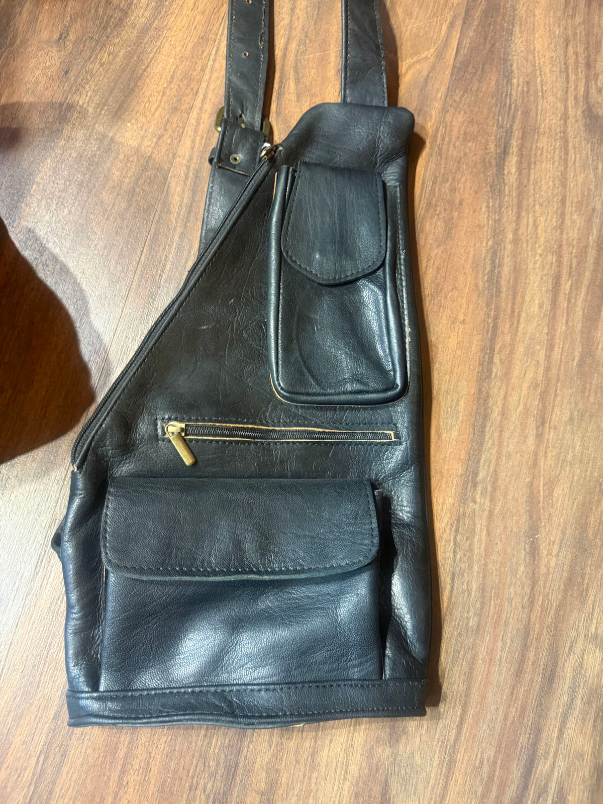 Handmade Black Leather Sling Bag