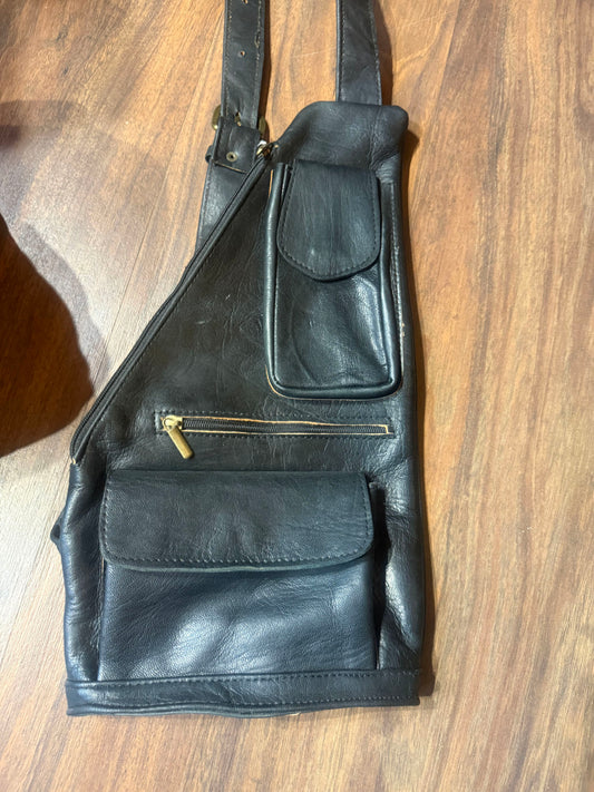 Handmade Black Leather Sling Bag