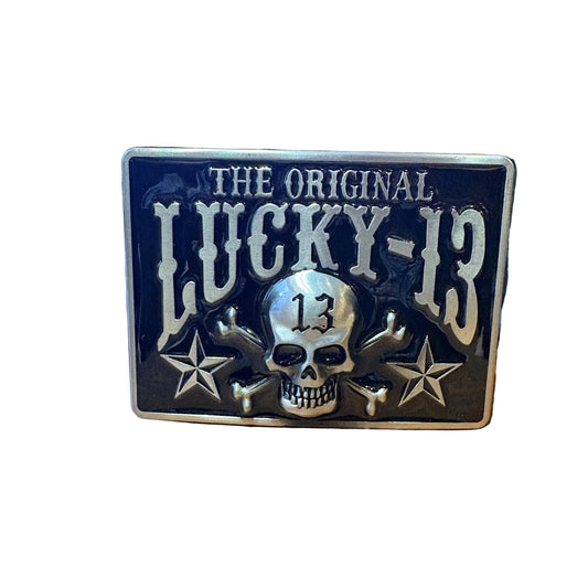 Pewter Lucky 13 Belt Buckle with Leather Belt