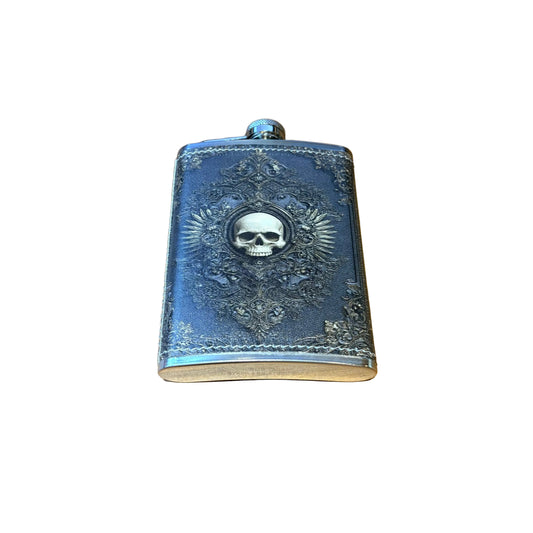Hip Flask - Leather Look Skull Design