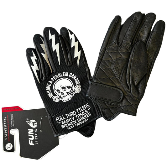 Problem Garage Leather Gloves - Black and White